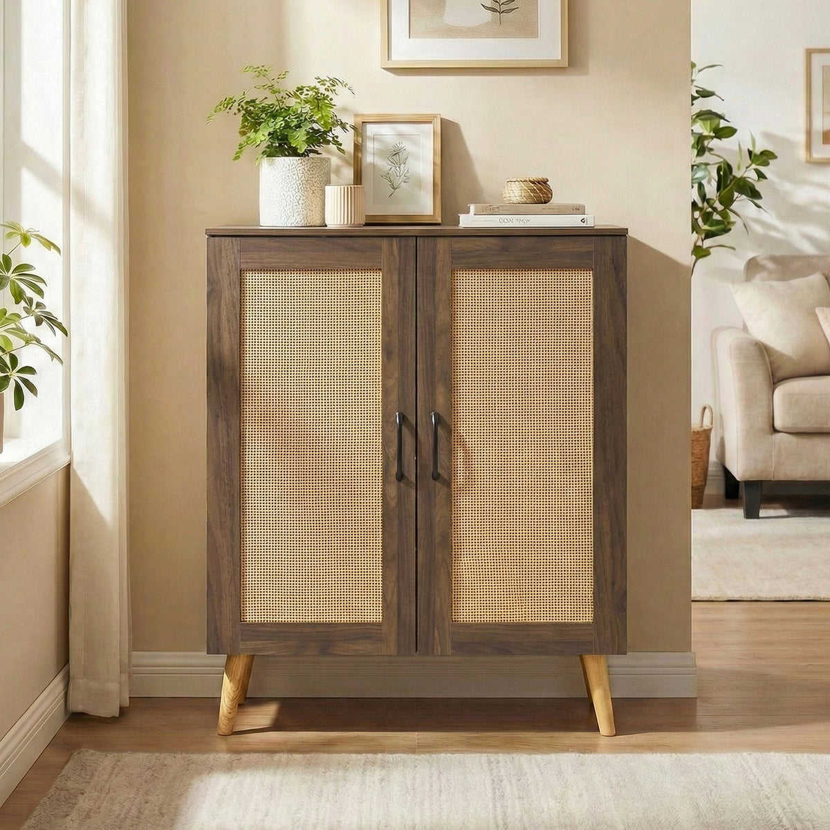 5-Tier Rattan Shoe Cabinewith 3 Removable Shelves