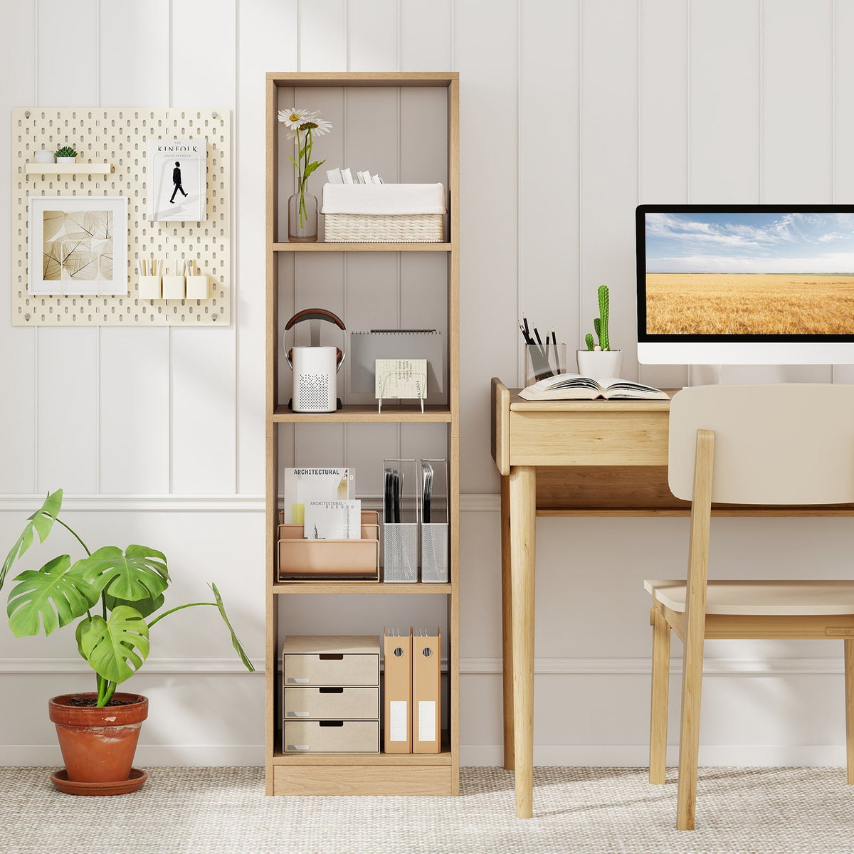 5 Tiers 4-Cube Narrow Bookshelf with 4 Anti-Tipping Kits