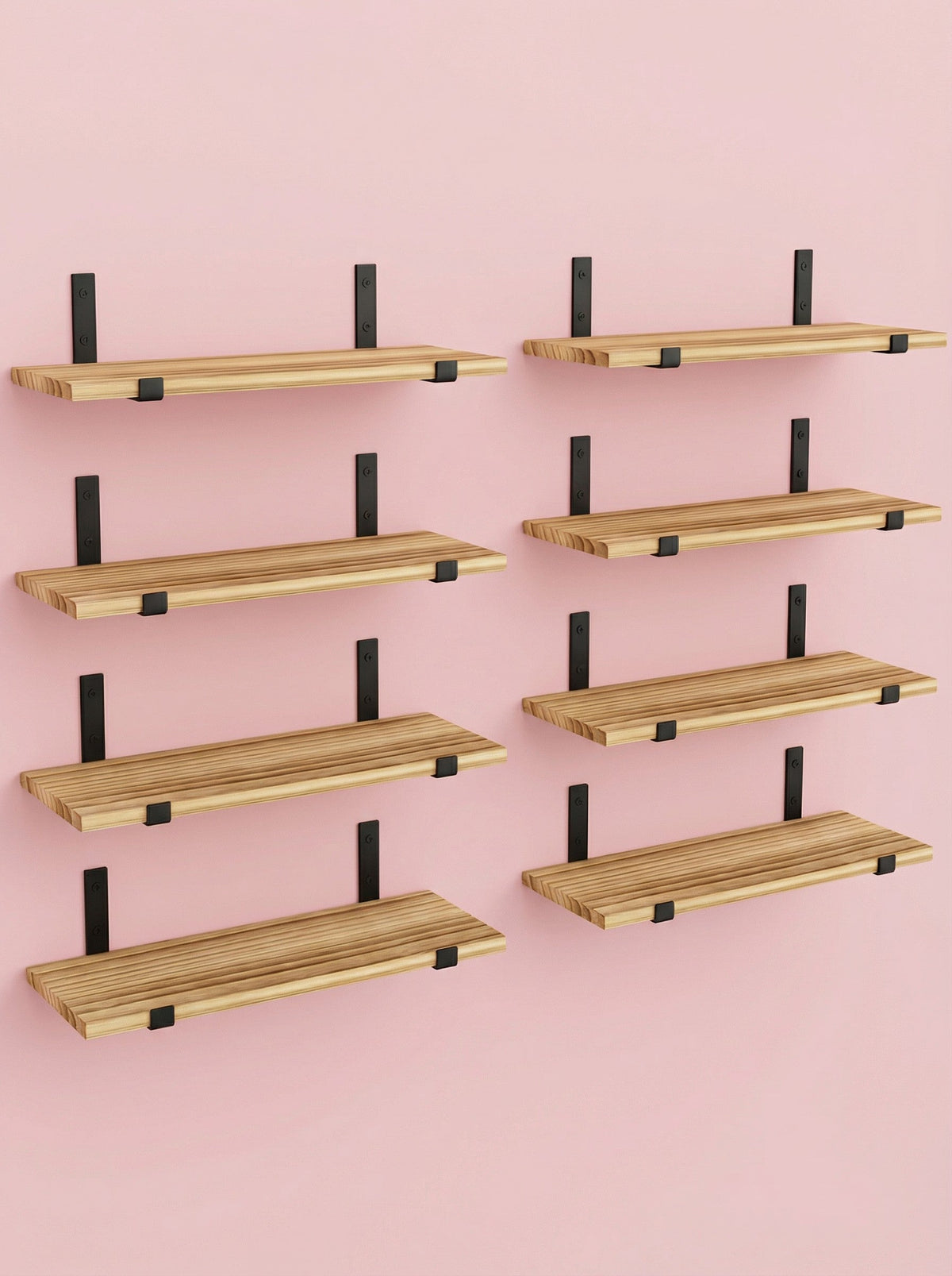 Wood Wall Shelves 15.8” with Metal Brackets – Rustic Floating Shelves | 5/8 Pack