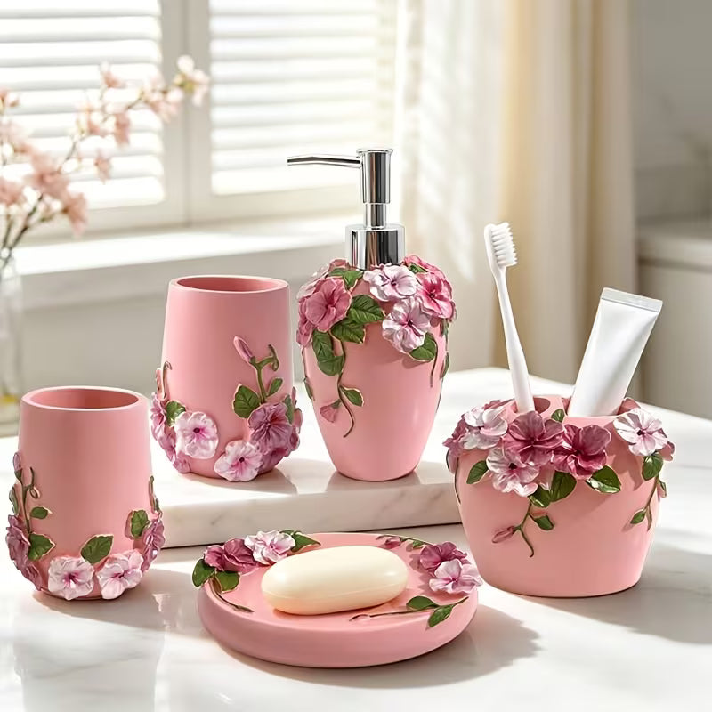 5-Piece Vintage Bathroom Accessories Set with Soap Dispenser