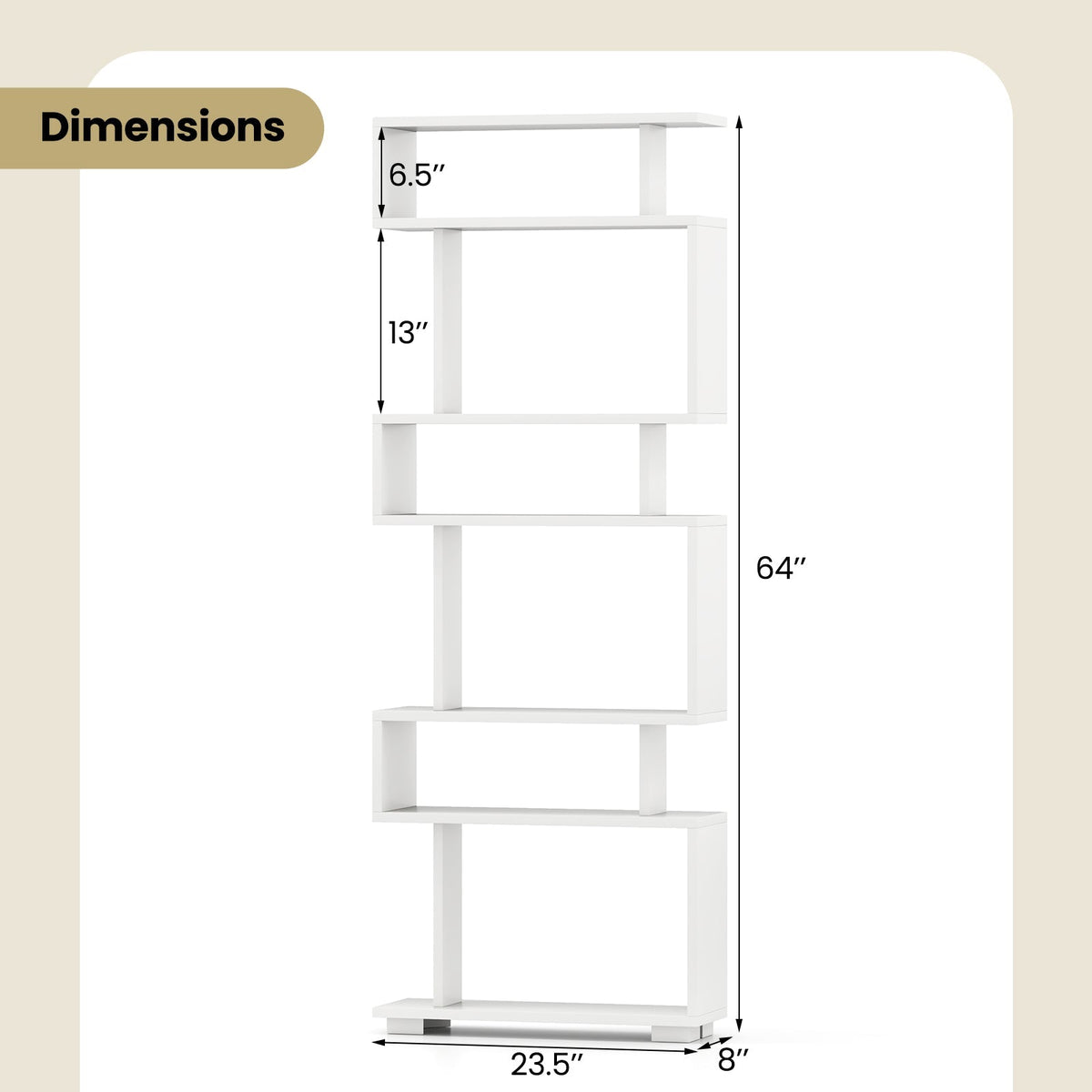 6-Tier Bookcase with Anti-Tipping Kit