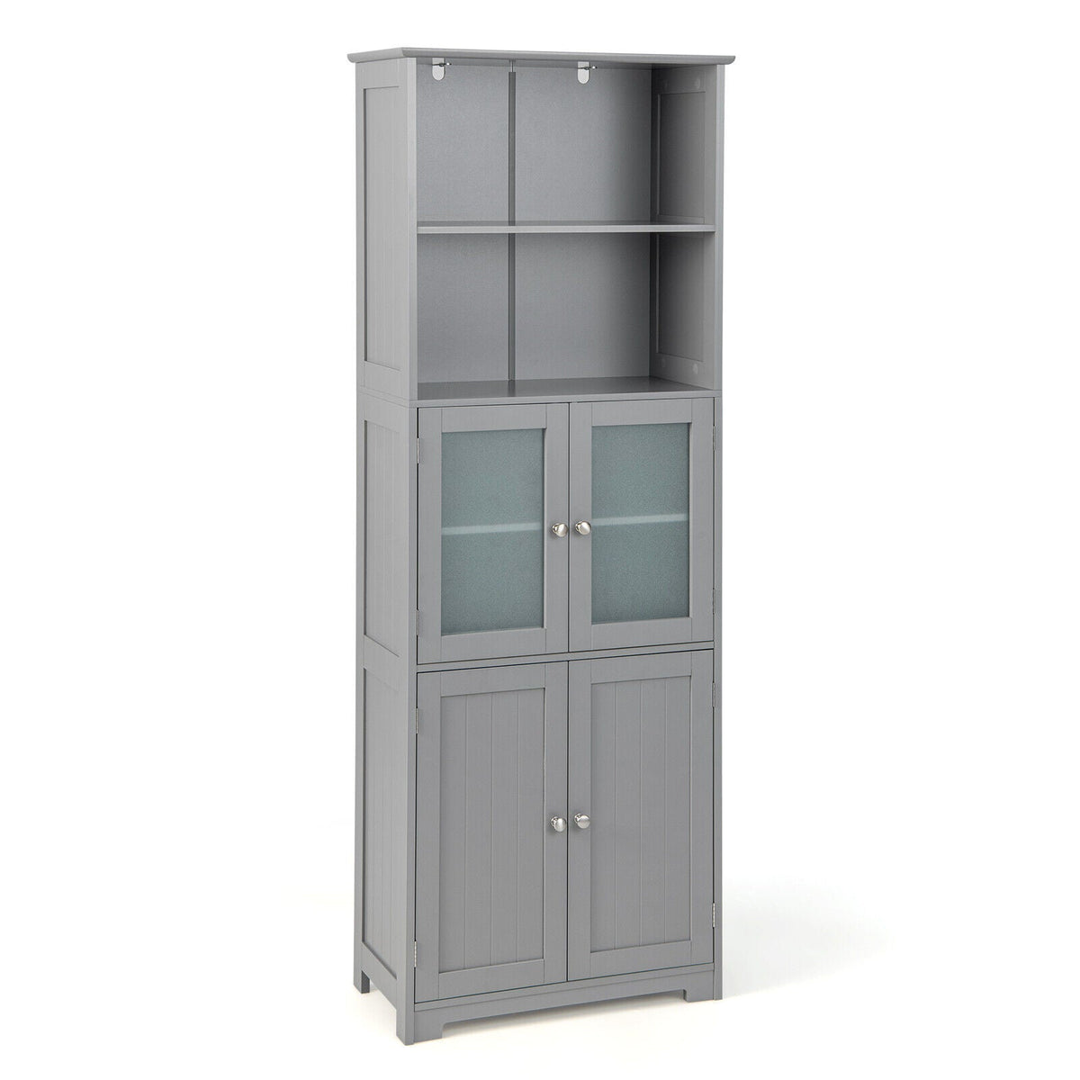 6-Tier Freestanding Bathroom Cabinet with 2 Open Compartments and Adjustable Shelves
