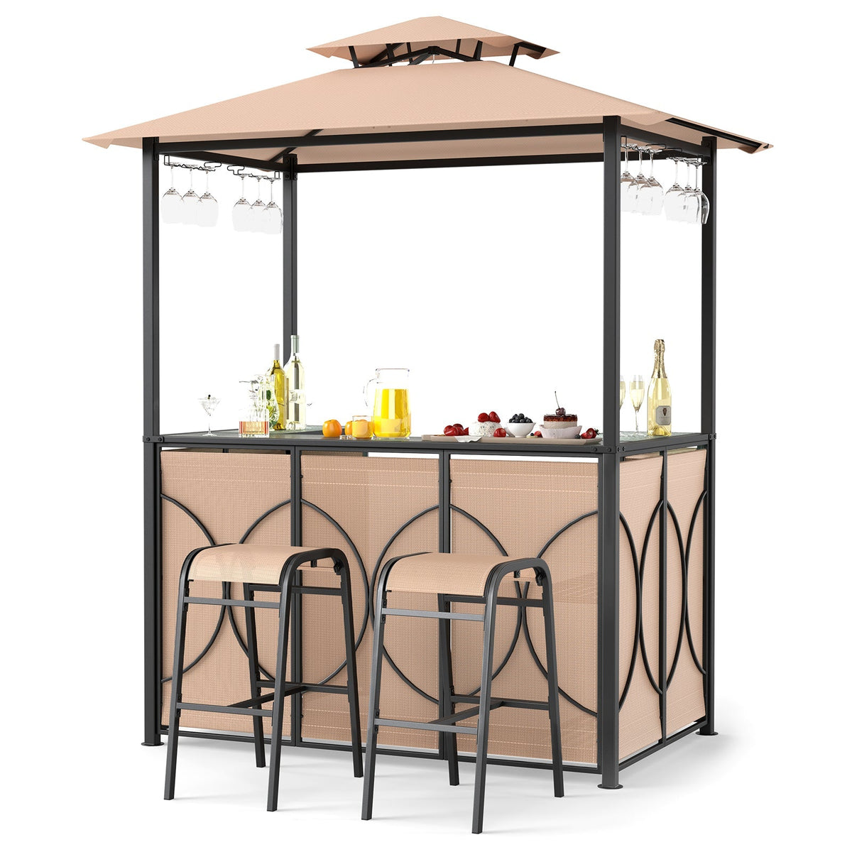 Cenador de parrilla de 6.5 x 4 x 8 pies con 2 taburetes de bar y mesa de bar
