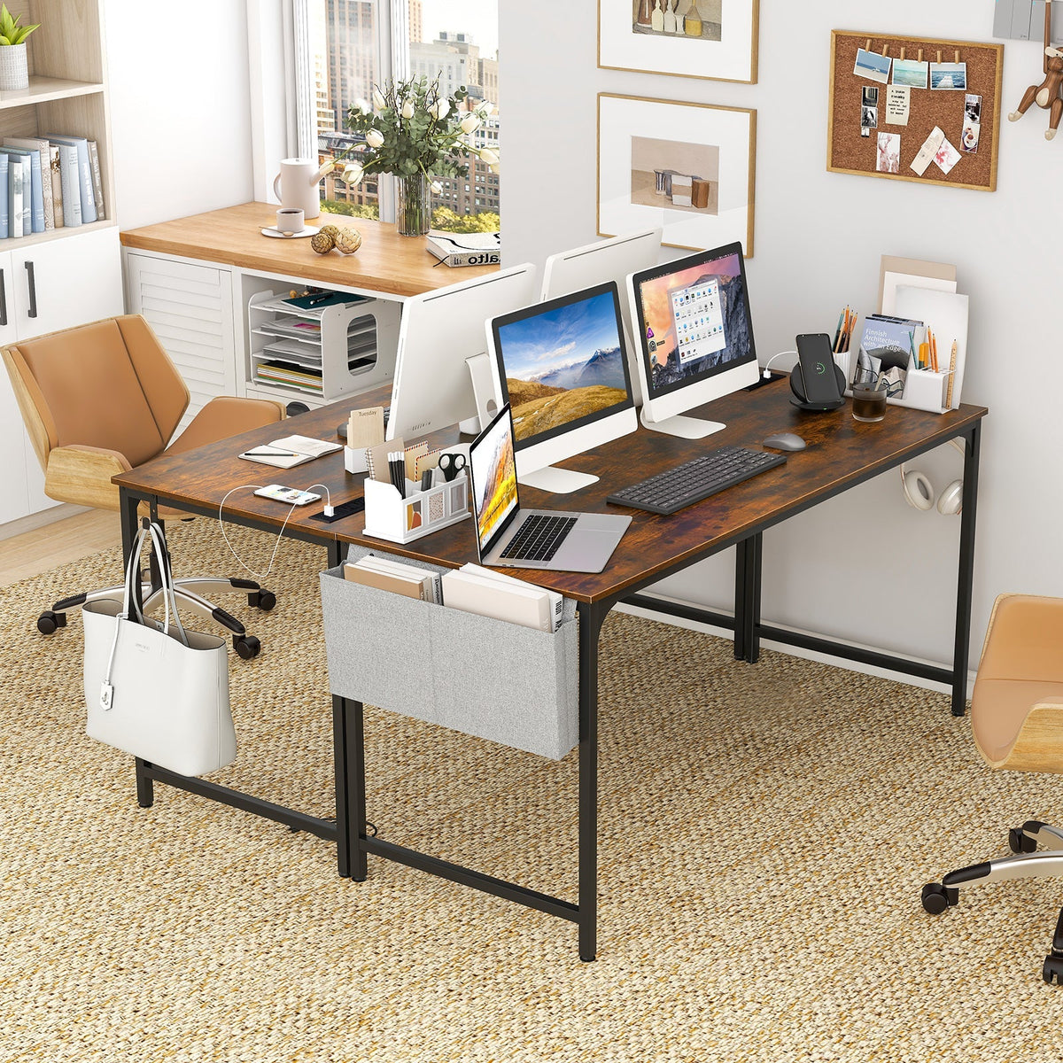 60 Inch Computer Desk with Charging Station Storage Bag