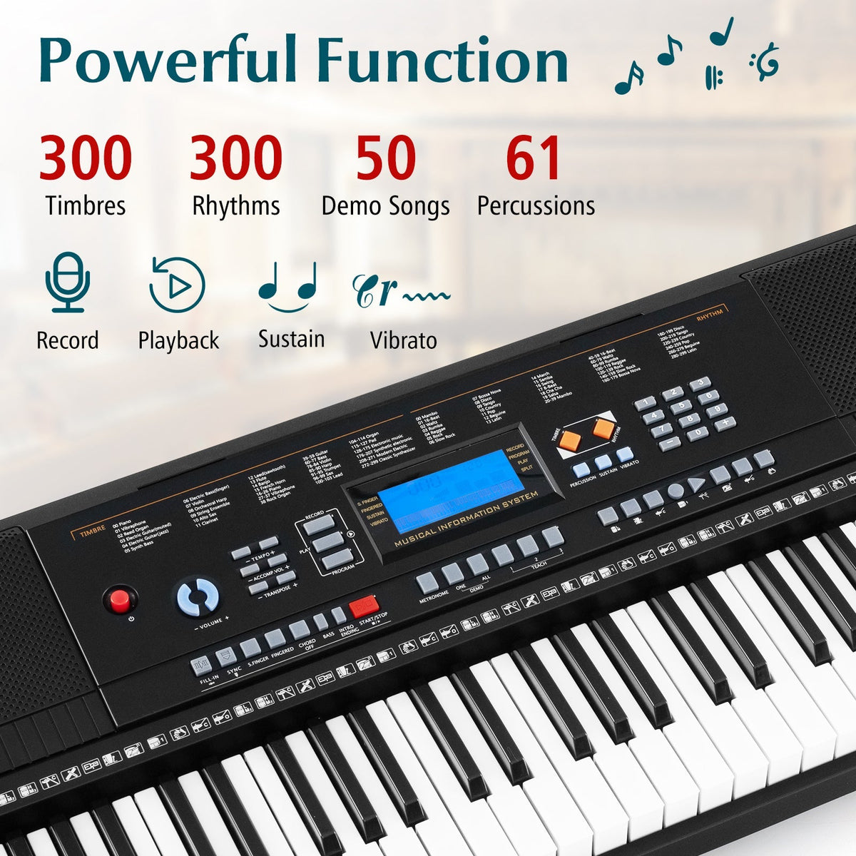 Set de piano de teclado electrónico de 61 teclas para principiantes con soporte, banqueta y auriculares