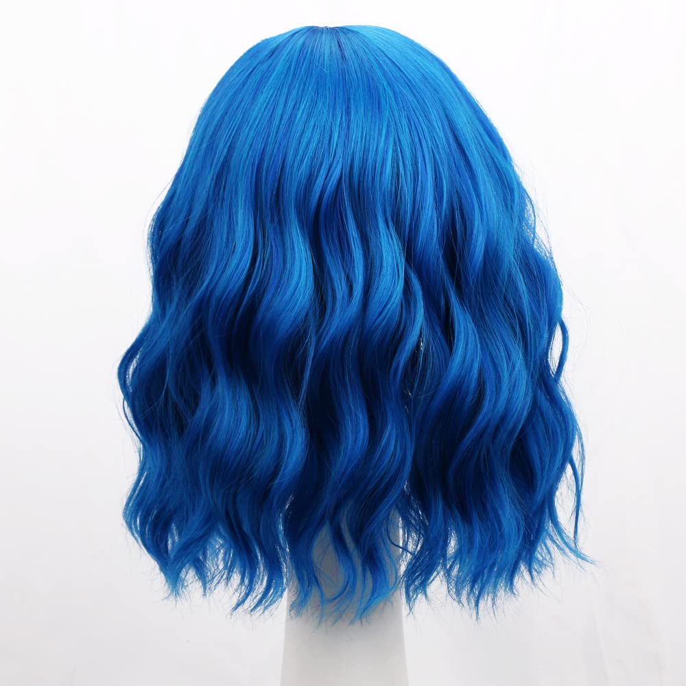 Blue Bob Wig with Bangs, Loose Wavy, Shoulder Length, Cosplay
