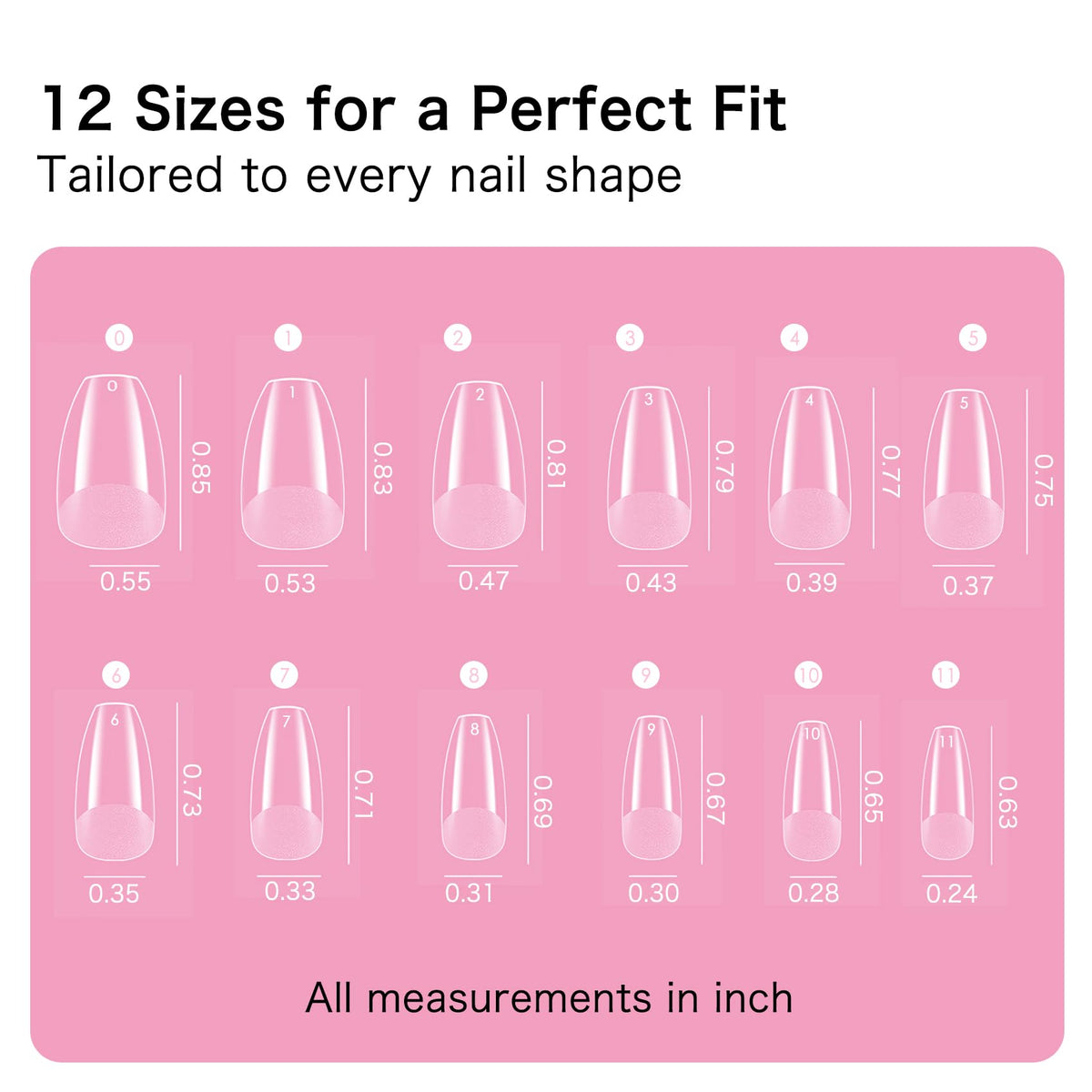 Puntas de uñas cuadradas cortas Creaglam, 240 piezas, acrílico transparente, 12 tamaños, gel suave