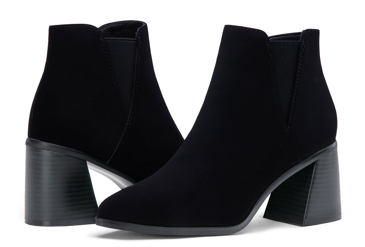 Vepose Women's Ankle Booties Pointed Toe Block Heel Blacknubuck Size 10