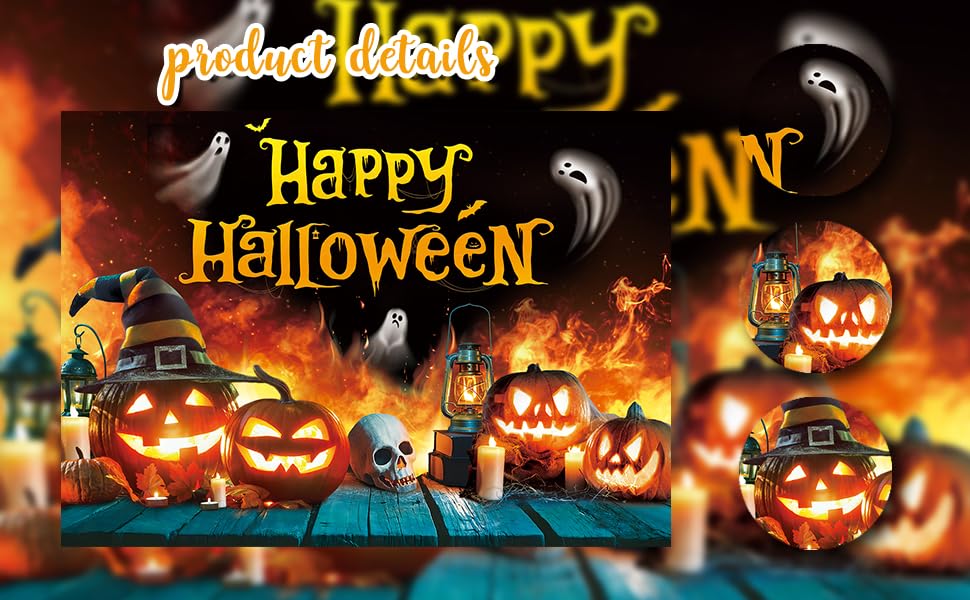 Telón de fondo de Halloween con fantasma, calabaza, llama y casa encantada, pancarta para fiesta de 6x4 pies