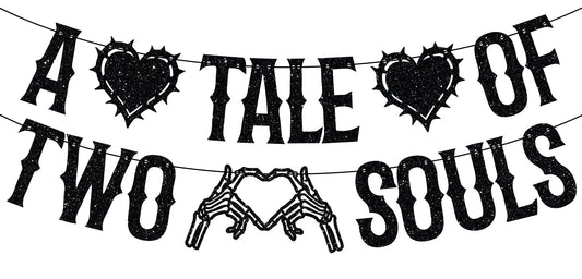 LOVELY BITON A Tale of Two Souls Halloween Wedding Banner Black Paper