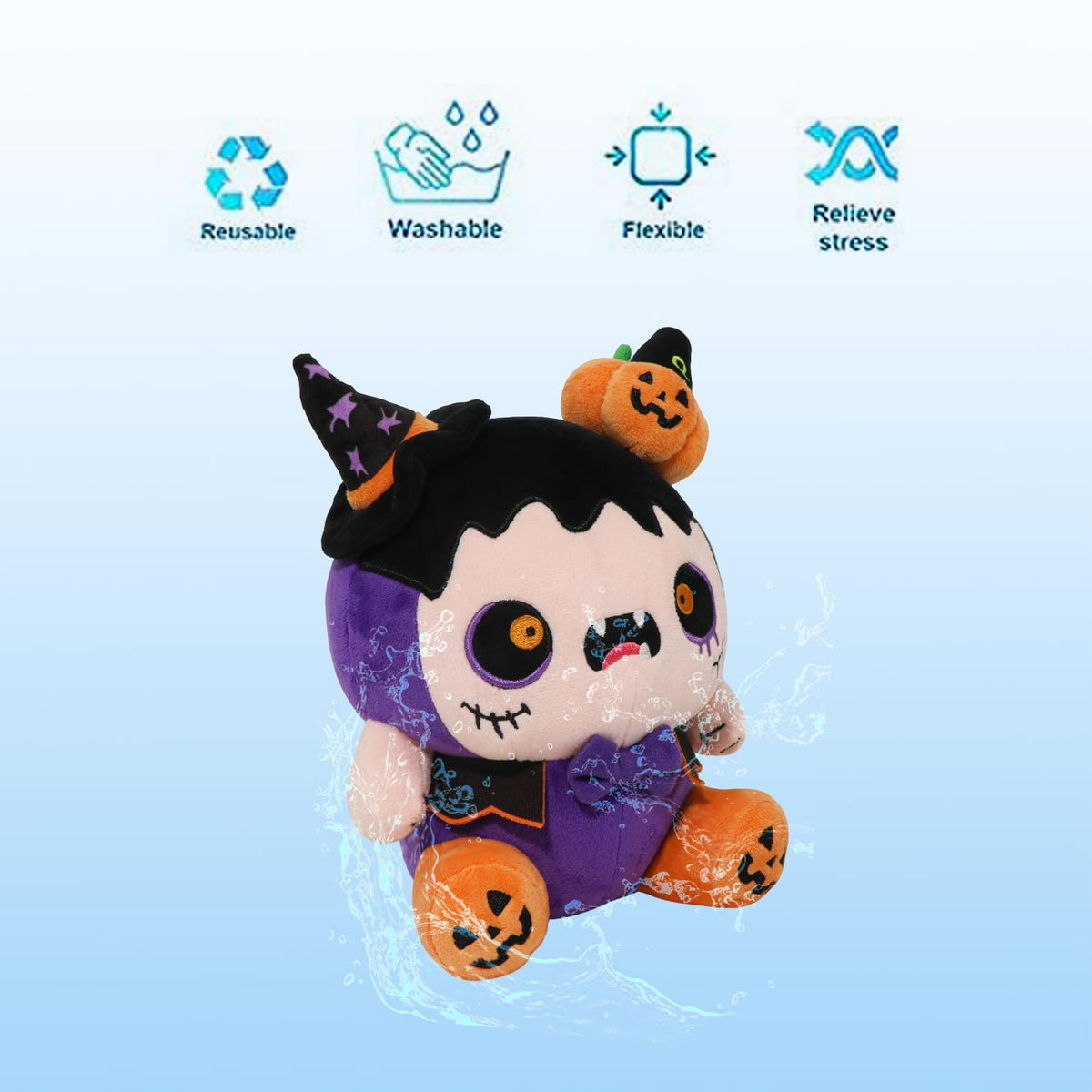 CAIYUEGG Peluche de monstruo de Halloween demonio morado bruja calabaza 10 pulgadas
