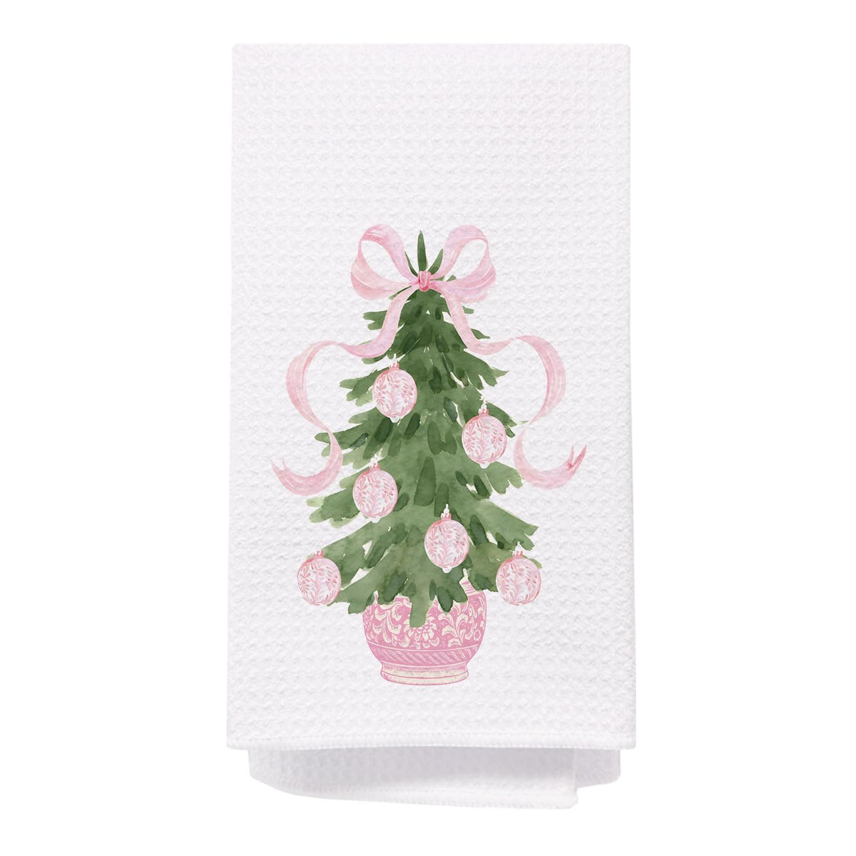 Juego de 2 paños de cocina navideños SPBL&L con diseño chinoiserie, árbol con lazo rosa, 16x24 pulgadas
