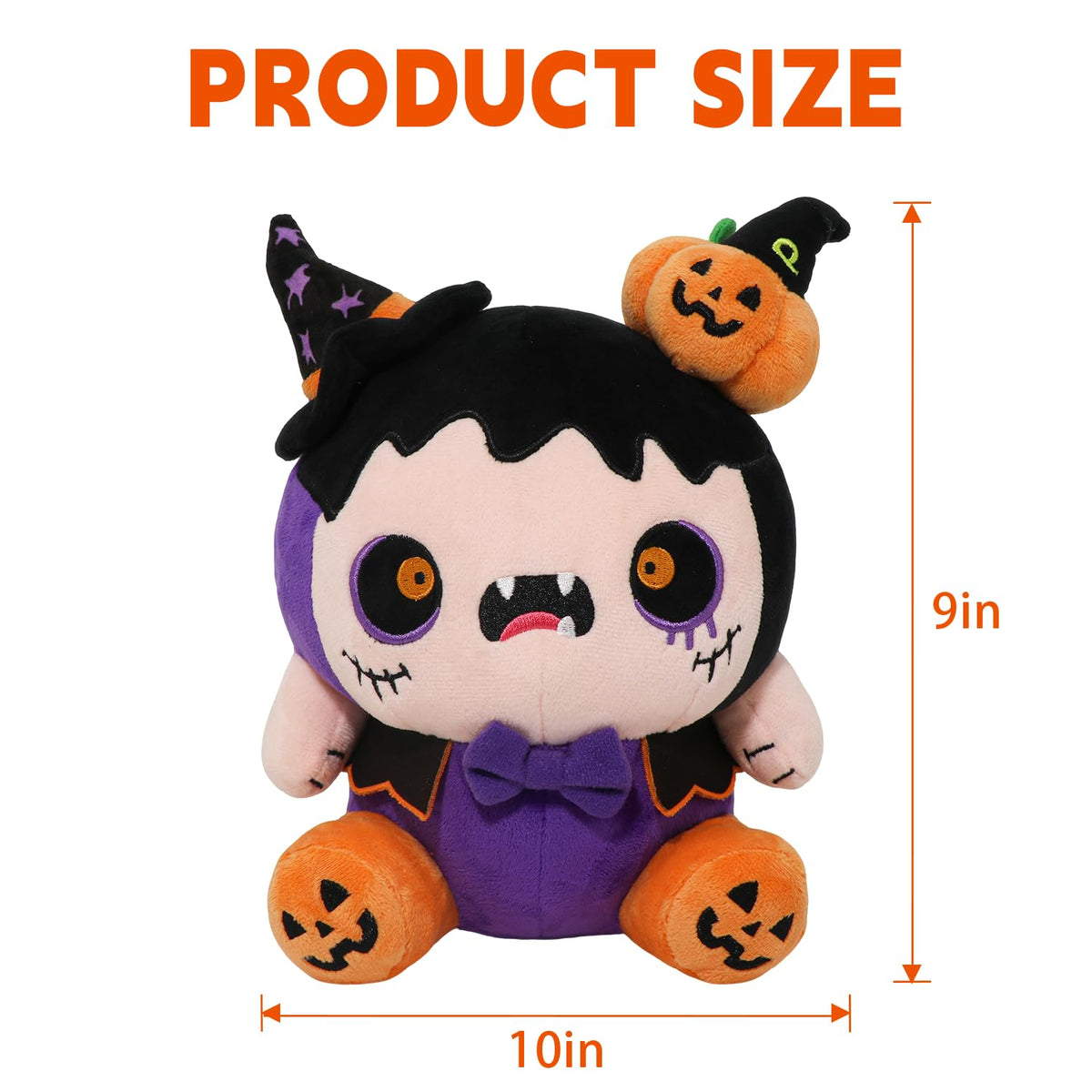 CAIYUEGG Peluche de monstruo de Halloween demonio morado bruja calabaza 10 pulgadas