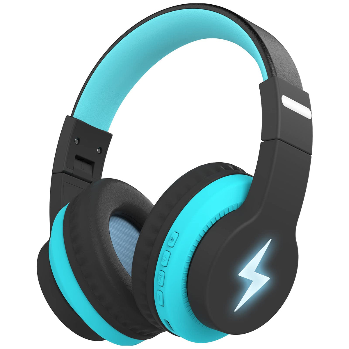 Kids Wireless Headphones with LED Lights and Mic, Volume Limited, Blue