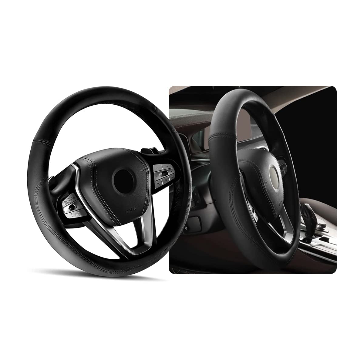 Funda para volante Ziciner de cuero suave, duradera, universal, 14.5-15 pulgadas, gris