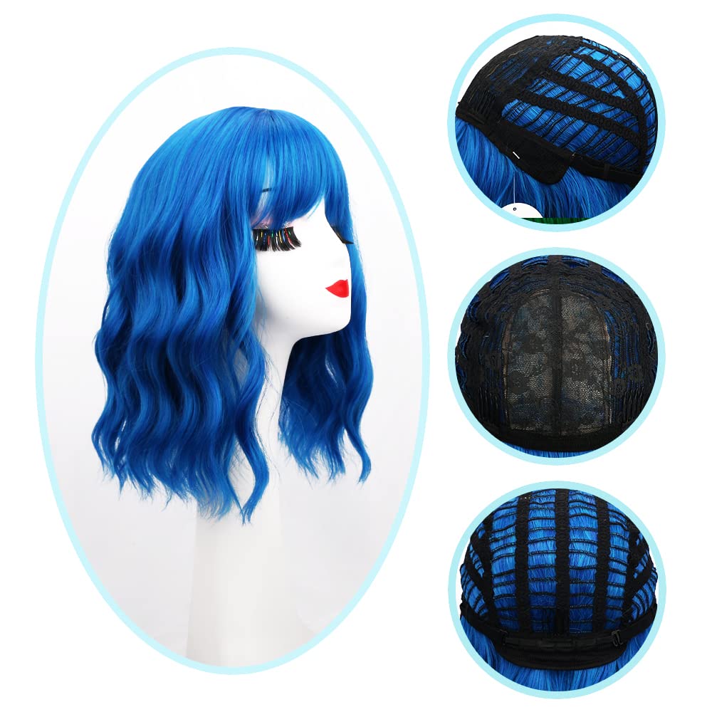 Blue Bob Wig with Bangs, Loose Wavy, Shoulder Length, Cosplay