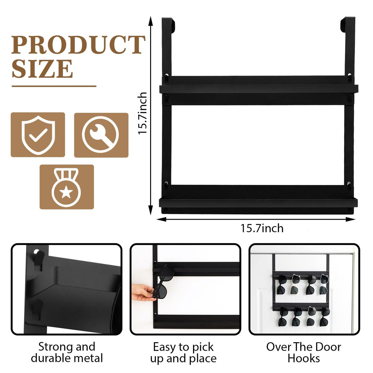 Organizador de gafas LemonRoad para colgar sobre la puerta, soporte de metal de 2 niveles, color negro