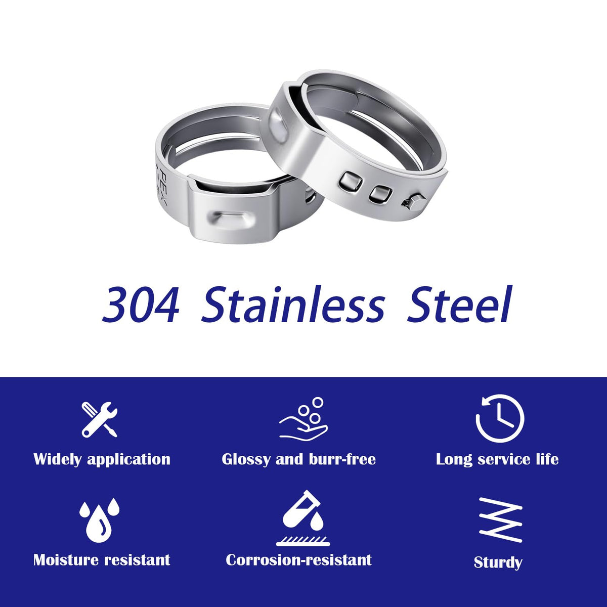 HayEastdor 50PCS 1/2" PEX Cinch Crimp Clamp Rings 304 Stainless Steel