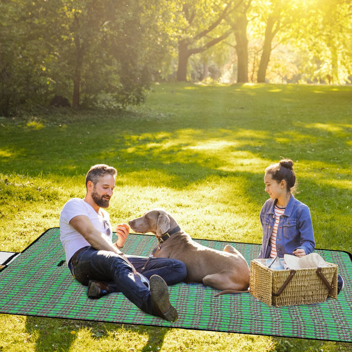Manta de picnic impermeable de 60" x 78", alfombra plegable para acampar con correa, ideal para camping, senderismo, césped y viajes