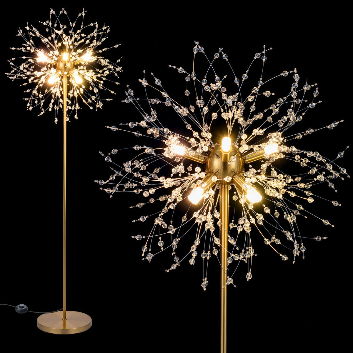 63-Inch Crystal Floor Lamp with Acrylic Crystals