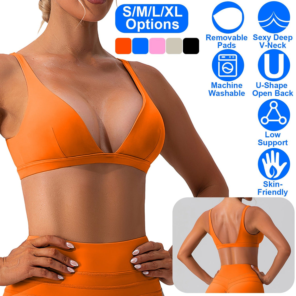 Sujetador deportivo con escote en V profundo para mujer para gimnasio - Comodidad de bajo impacto