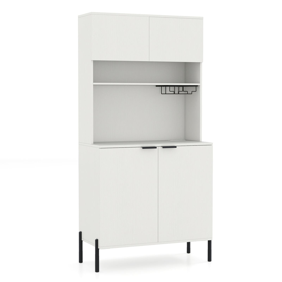 64.5 Inches Tall Kitchen Pantry Cabinet with Charging Station and Wine Glass Rack