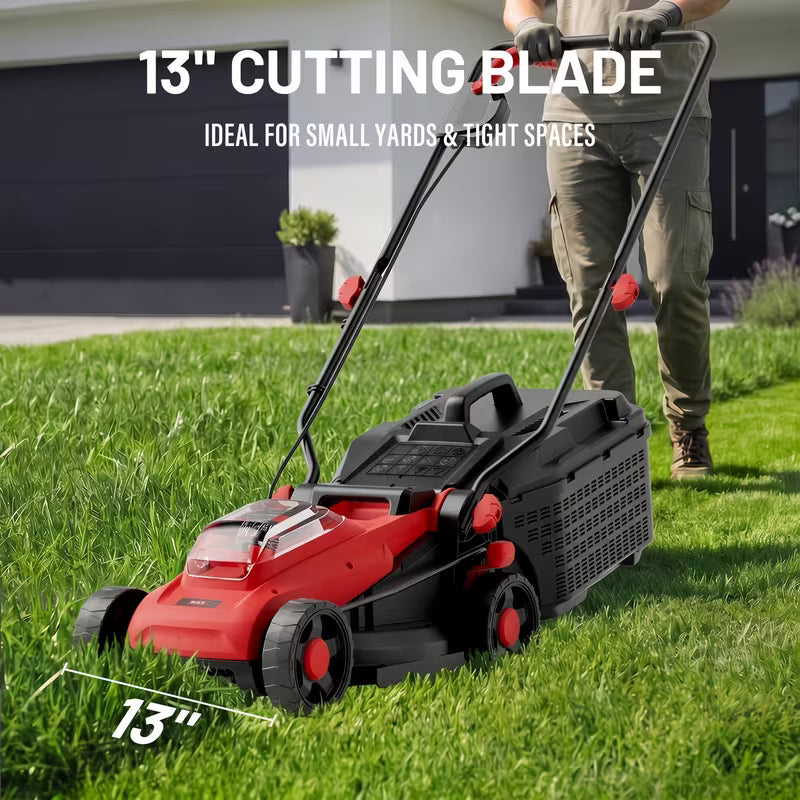 13-Inch 20V Cordless Brushless Push Lawn Mower with 2 Batteries