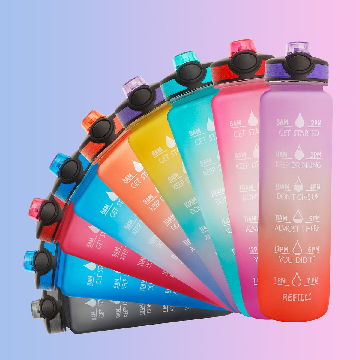 Botella de agua Tritan de 1L con marcador de tiempo, tapa rebotante, botella motivacional, taza a prueba de fugas para ciclismo, botellas para deportes y fitness.