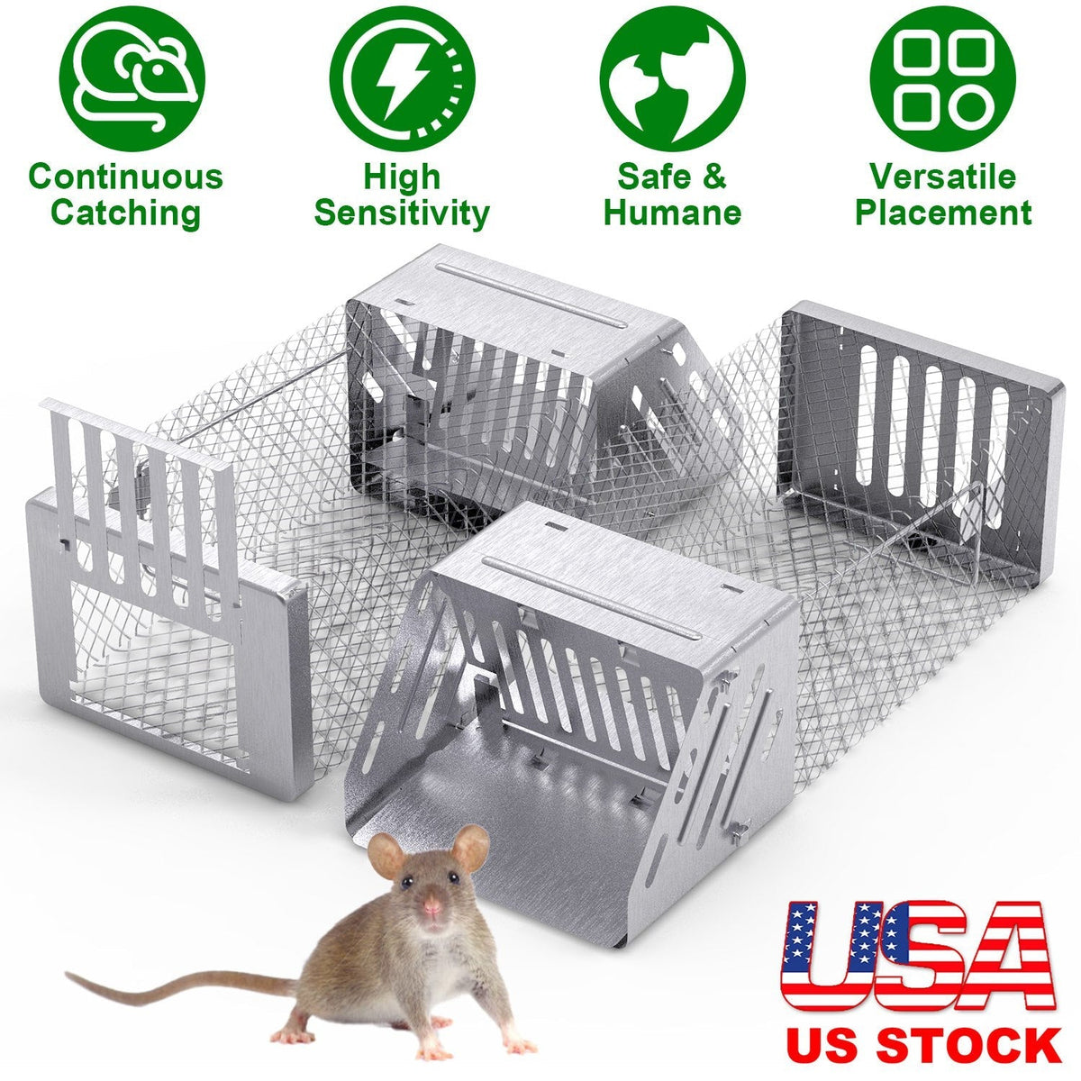 Automatic Continuous Rat Trap Single Door Mouse Cage Humane Live Animal Trap Cage Indoor Outdoor for Small Rodents Mice Voles