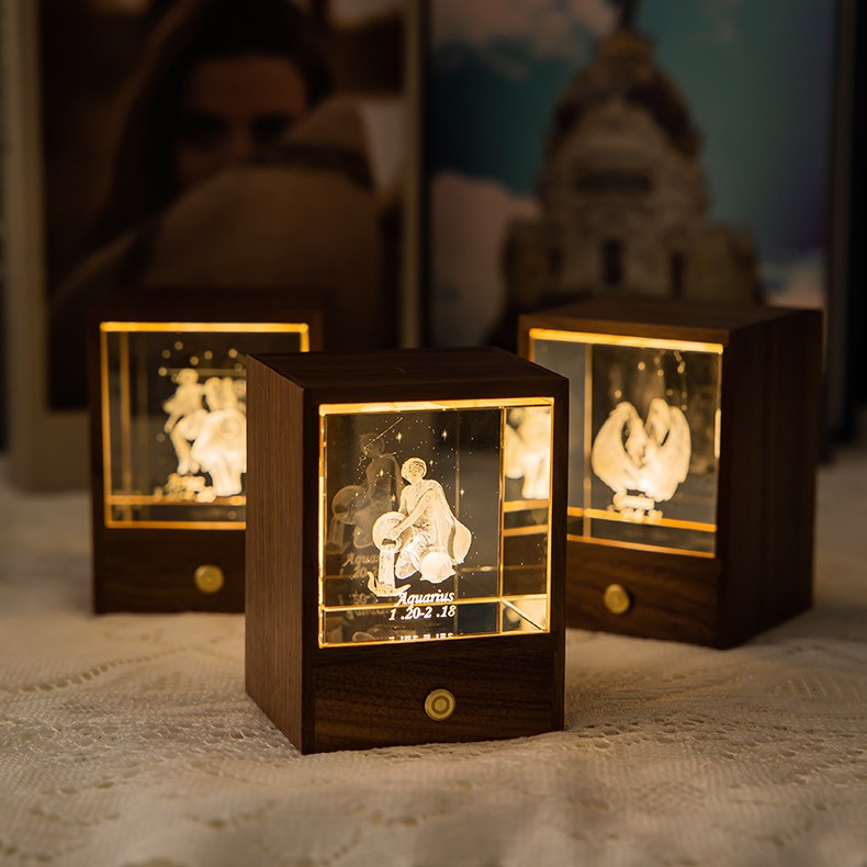 Lámpara de Mesa LED de Cristal con Alimentación USB, Luz Nocturna de Constelación para Decoración de Dormitorio