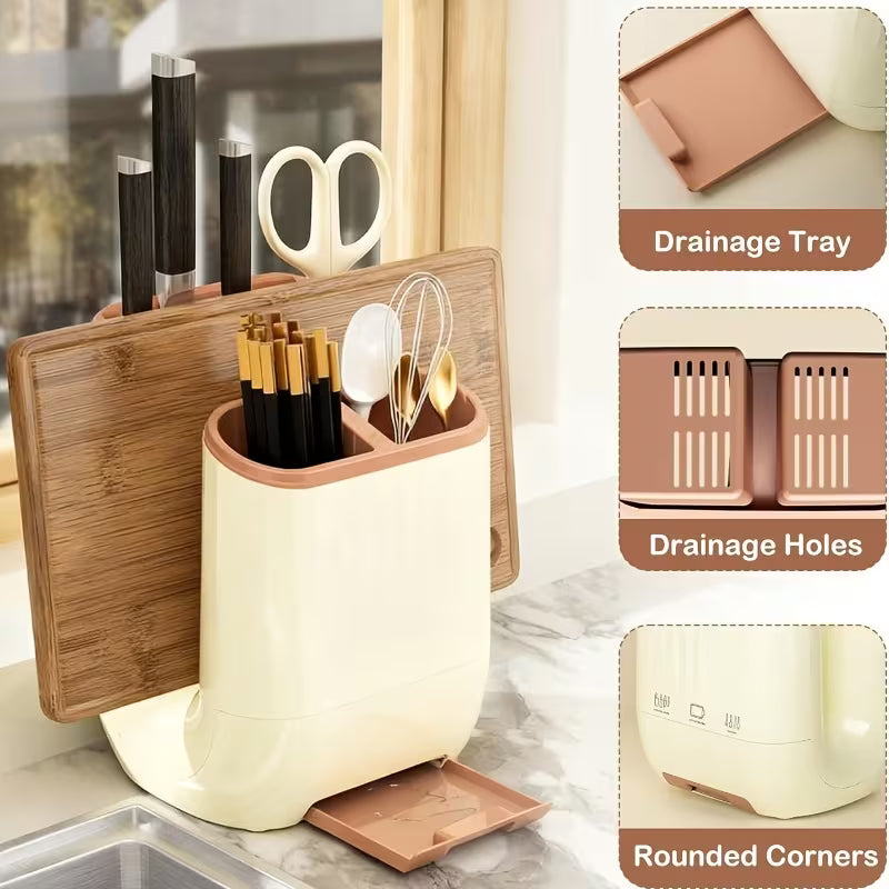 Countertop Utensil Organizer with Chopping Board Stand