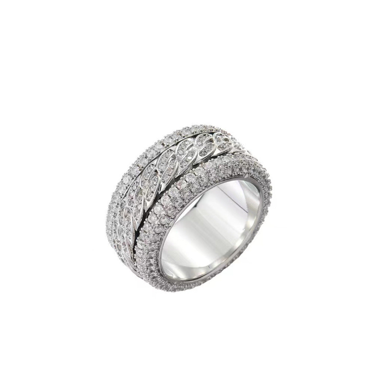 Micro-paved Cubic Zirconia Cuban Ring
