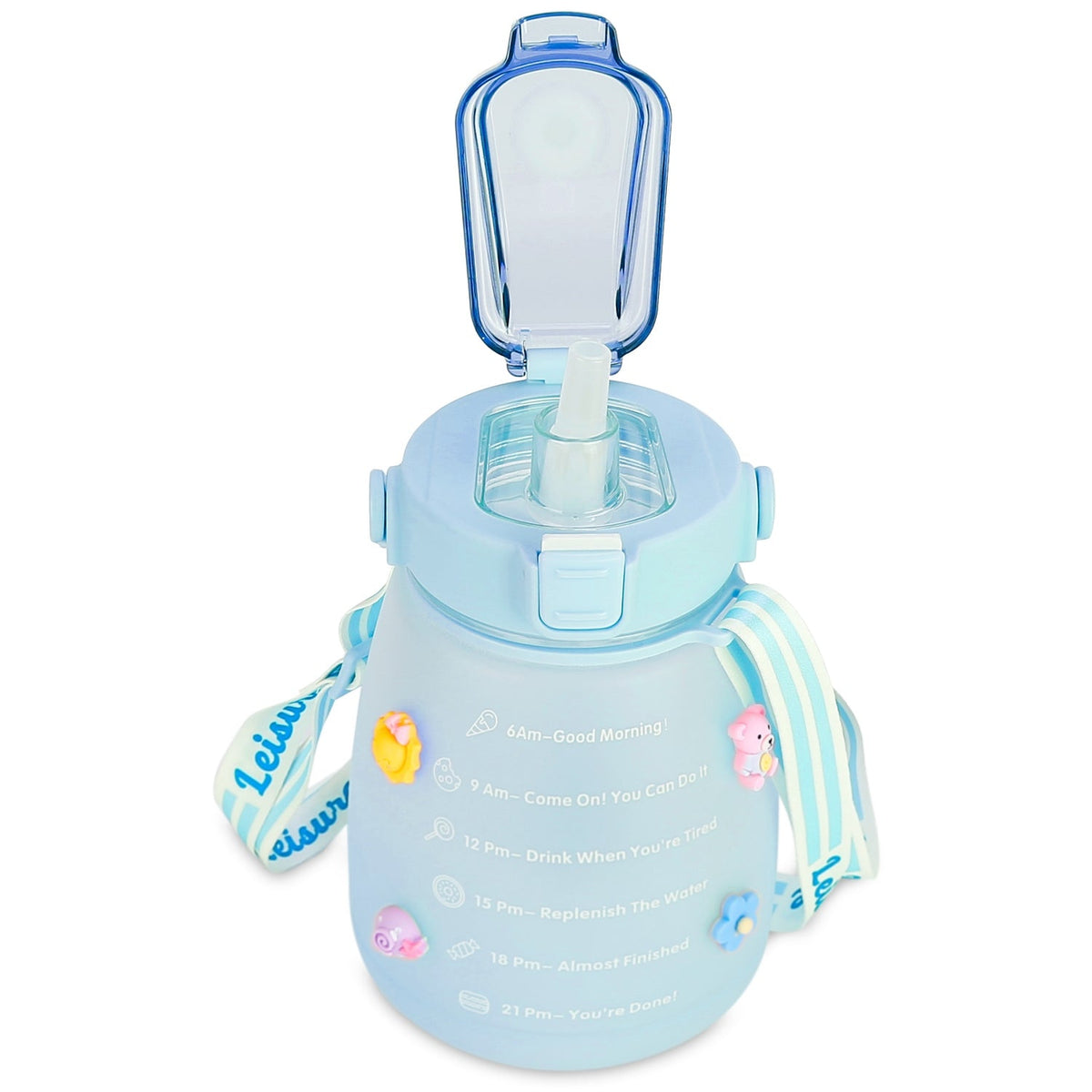 Kawaii Water Bottle with Straw 37.2oz Large Capacity Portable Sports Bottle with Cute Three-Dimensional Stickers
