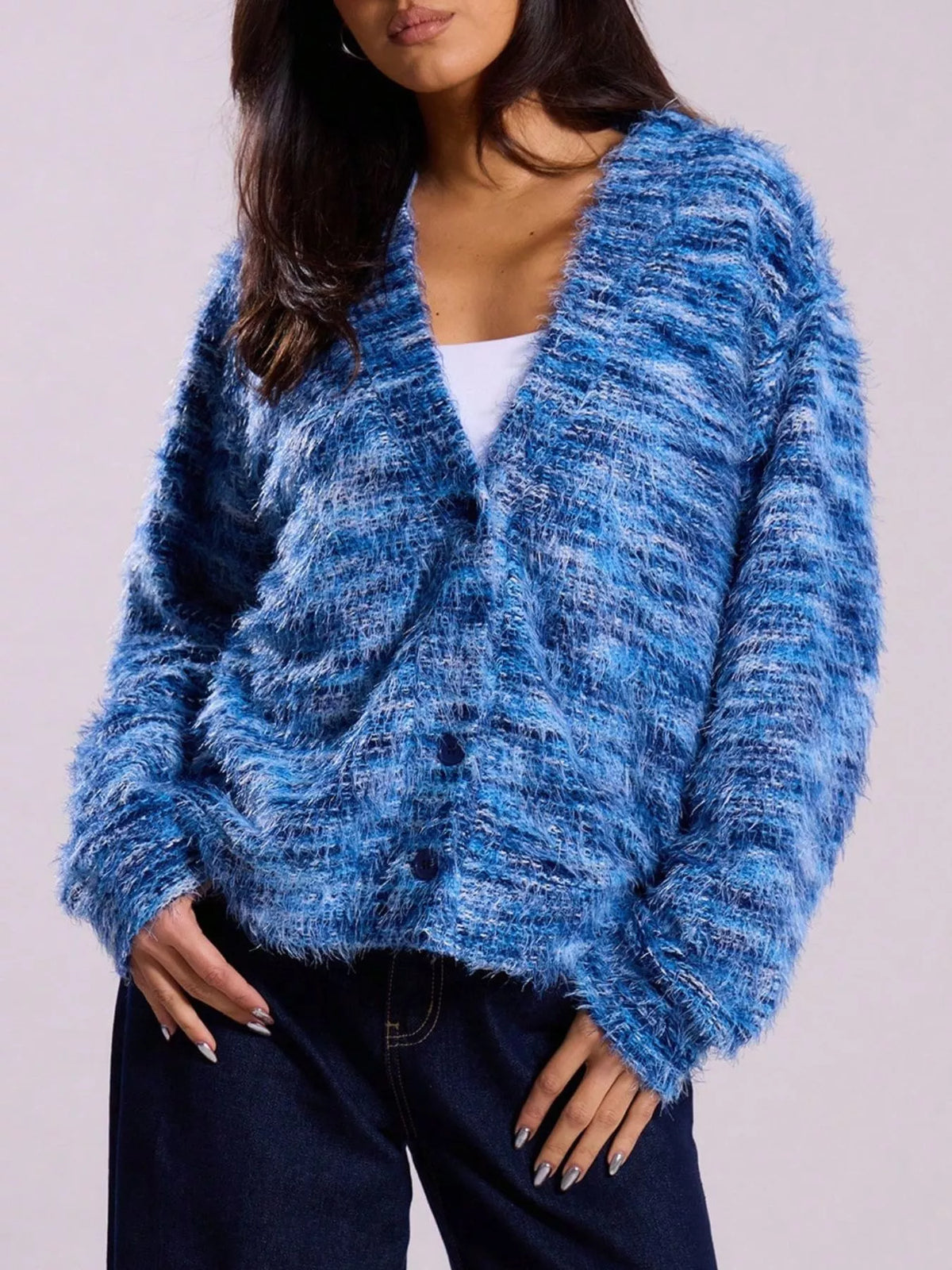 Textured Knit Button-Down Cardigan