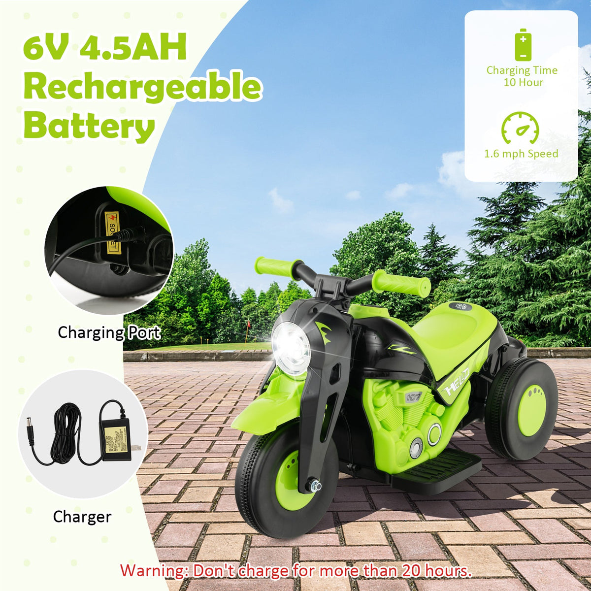 6V Kids Electric Ride on Motorcycle with Bubble Maker and Music-Green
