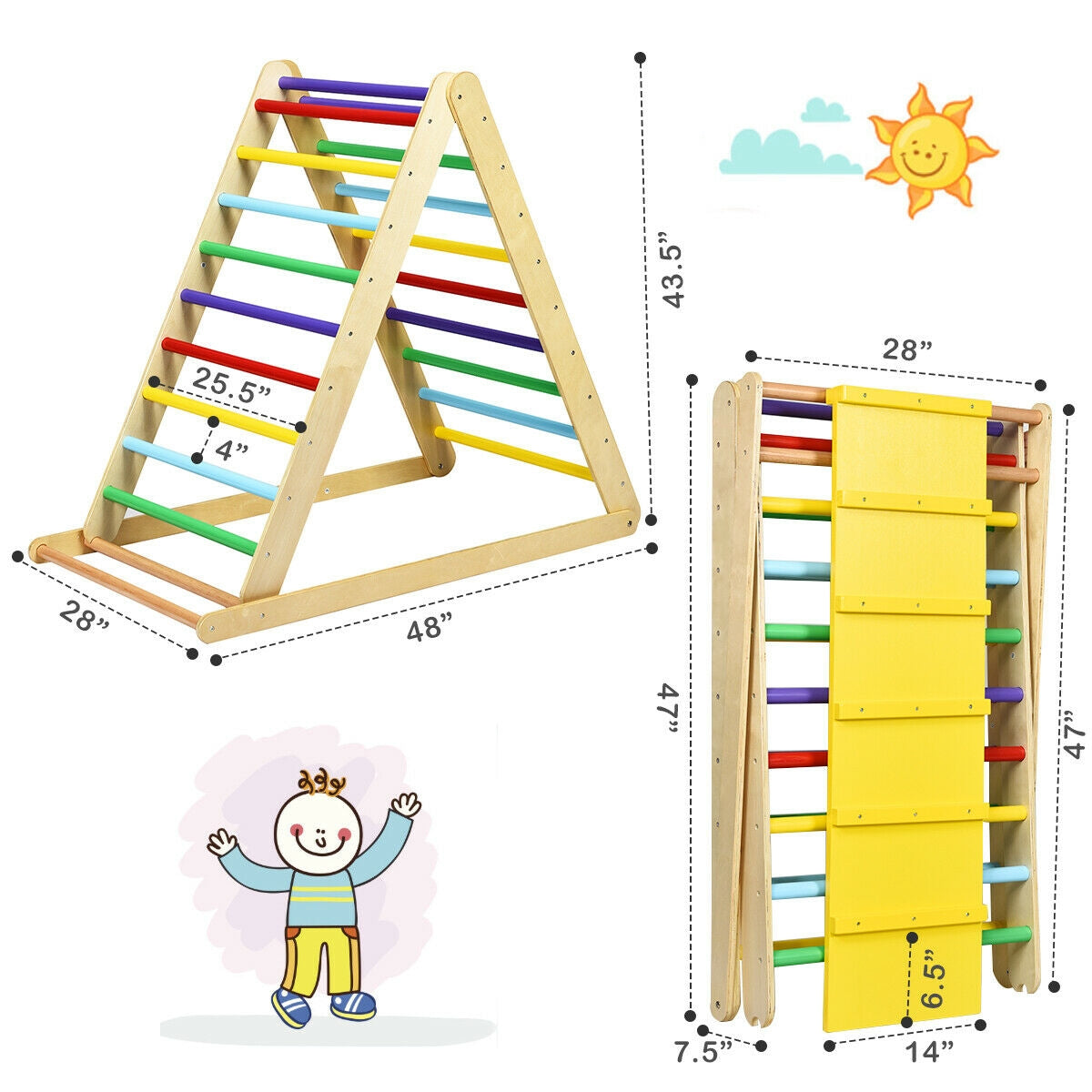 Foldable Wooden Climbing Triangle Indoor