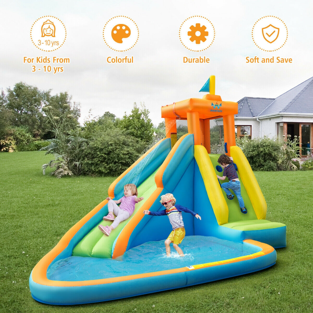 Tobogán de agua inflable con casa de rebote para niños con soplador de 740 W
