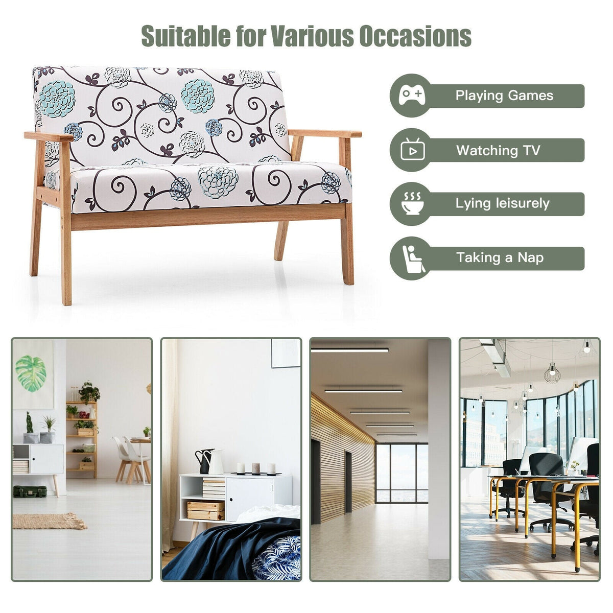 Modern Fabric Loveseat Sofa Couch Upholstered 2-Seat Armchair