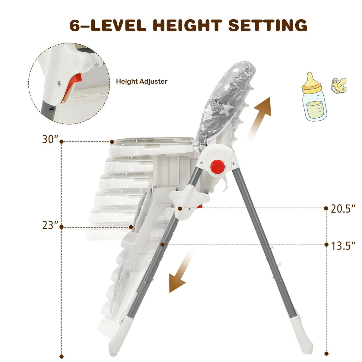 Folding Baby High Dining Chair with 6-Level Height Adjustment