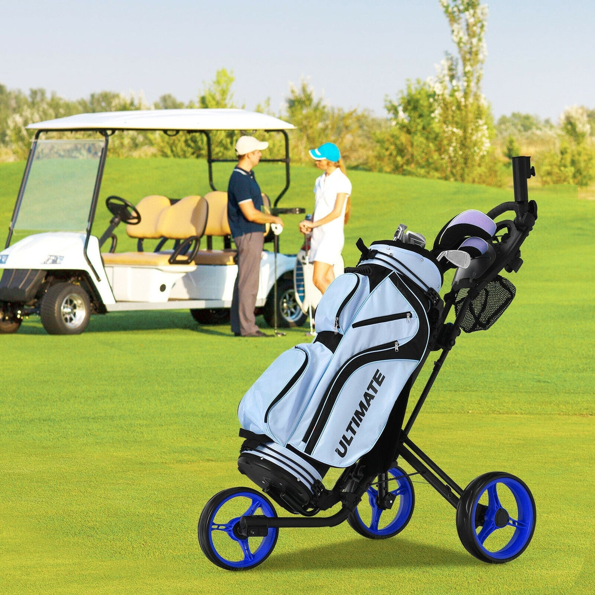 Folding 3 Wheels Golf Push Cart with Brake Scoreboard Adjustable Handle
