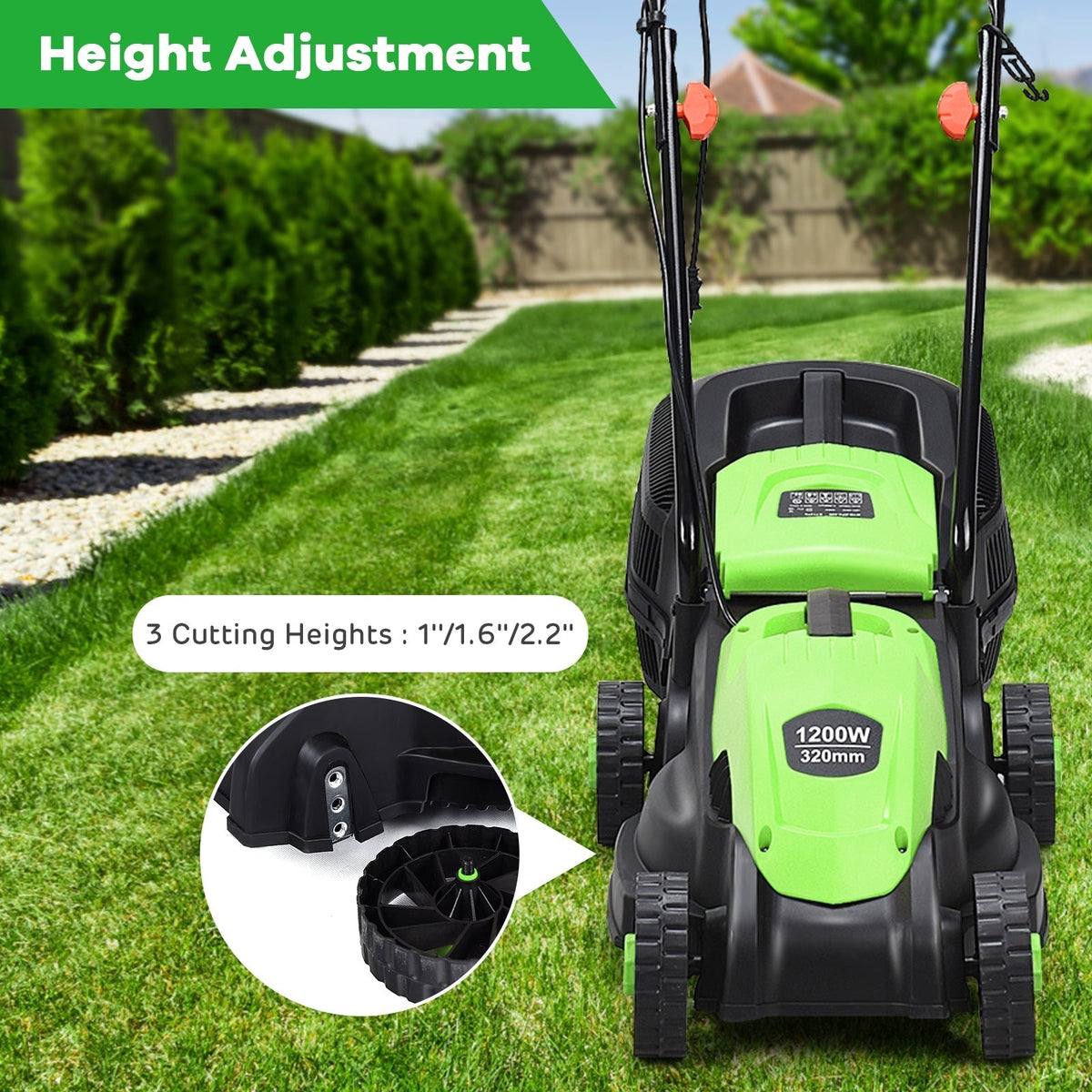 13 Inch Electric Push Lawn Corded Mower with Grass Bag