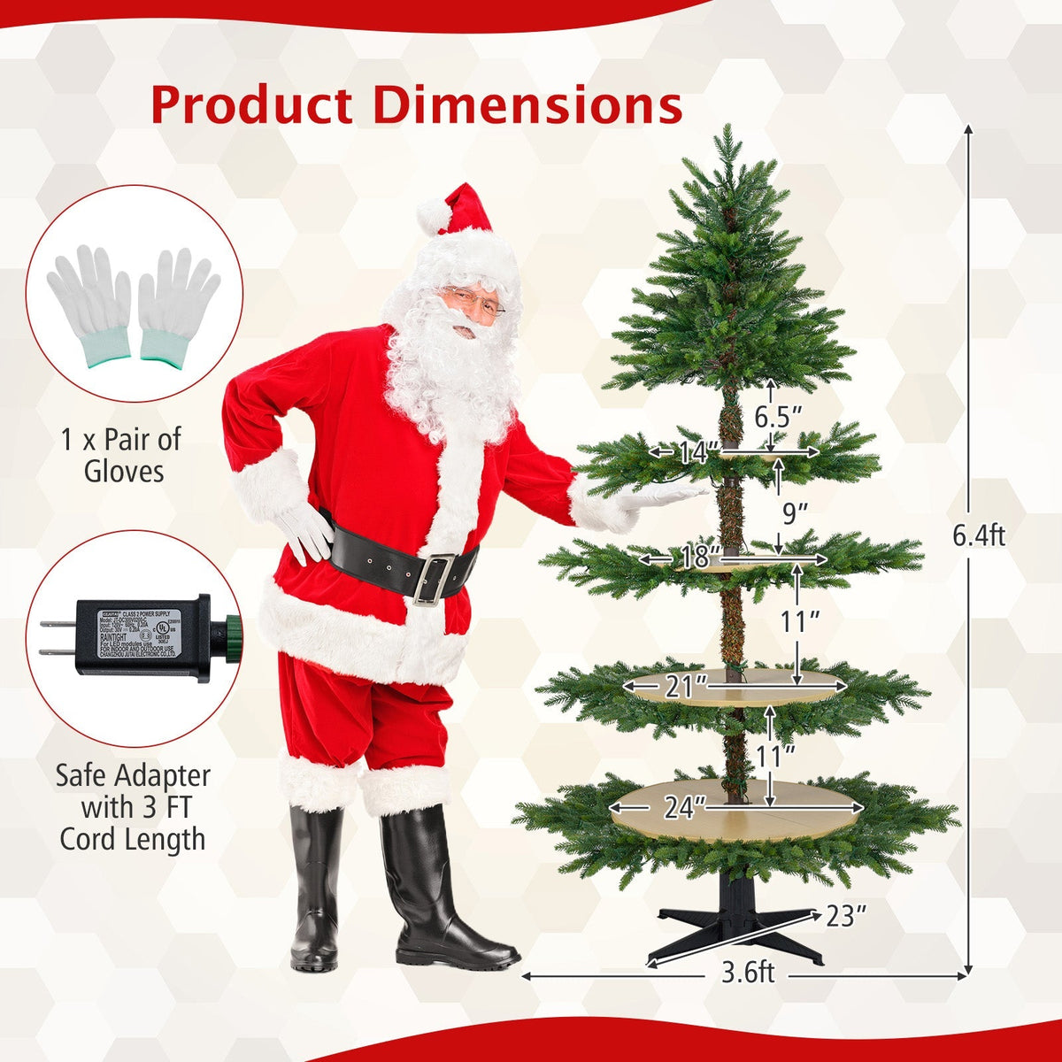 6.4 FT Rotating Christmas Tree 4-Tier Artificial Xmas Tree with 280 Branch Tips and 220 LED Lights