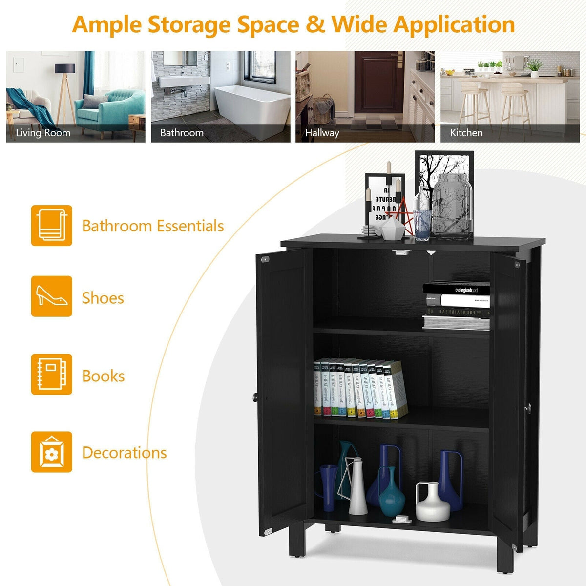 2-Door Bathroom Floor Storage Cabinet Space Saver Organizer