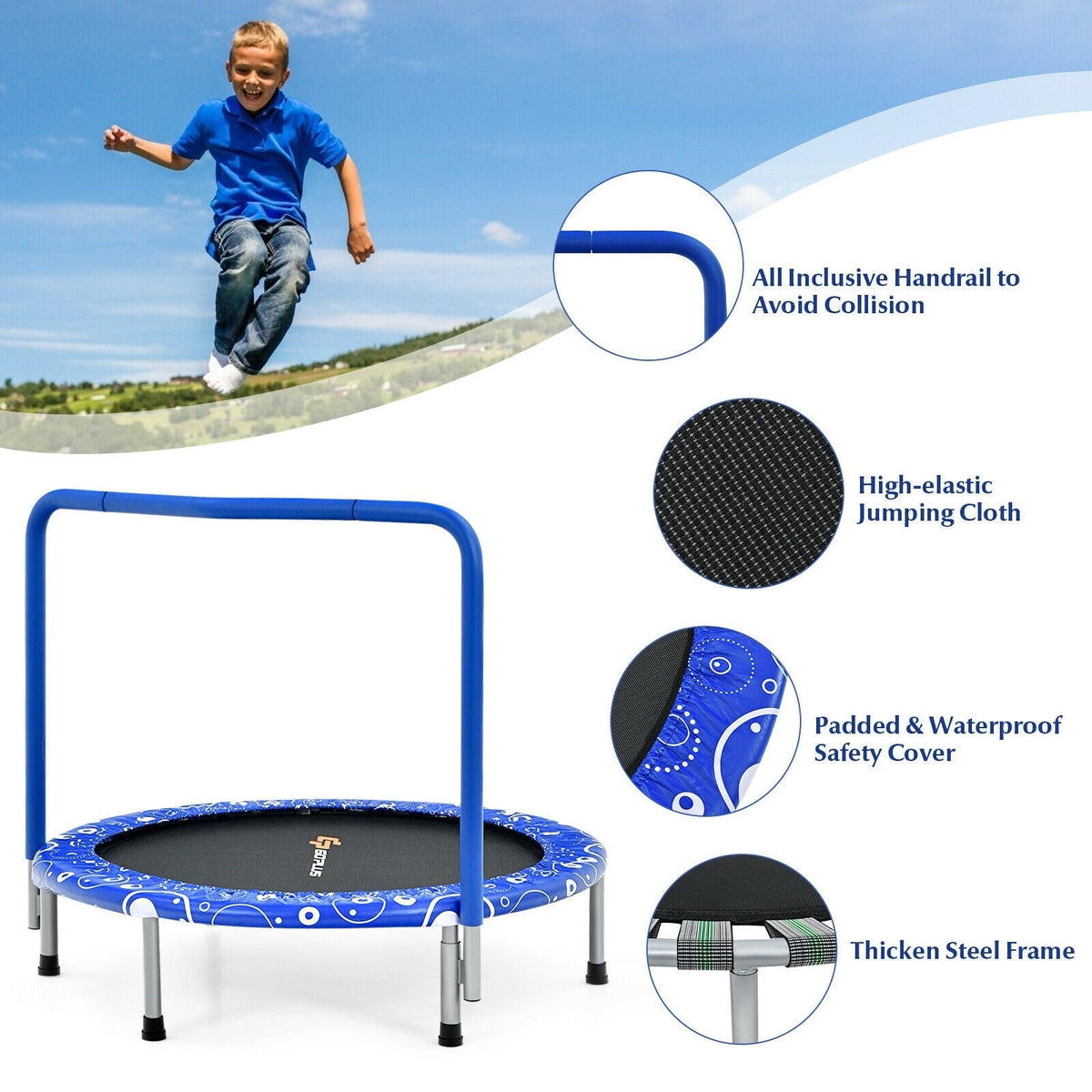 36 Inch Kids Trampoline Mini Rebounder with Full Covered Handrail