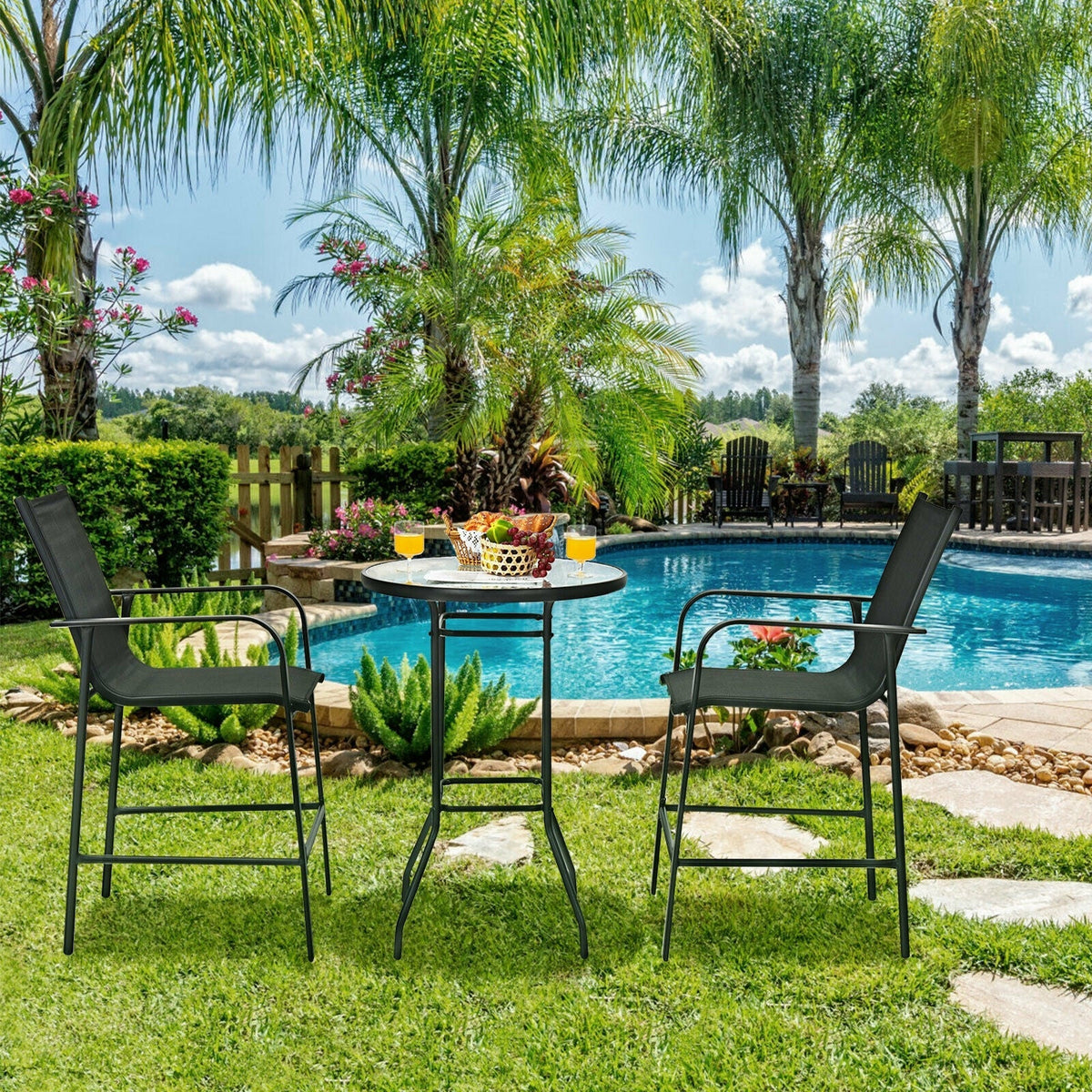 3 Pieces Outdoor Patio Bar Table Stool Set