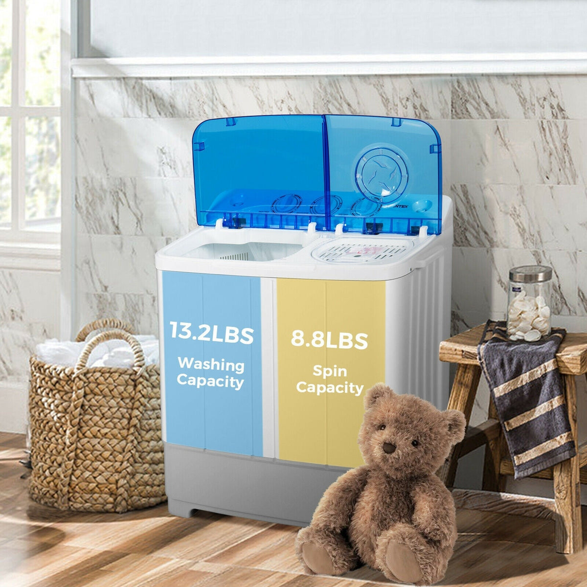 2-in-1 Portable 22lbs Capacity Washing Machine with Timer Control