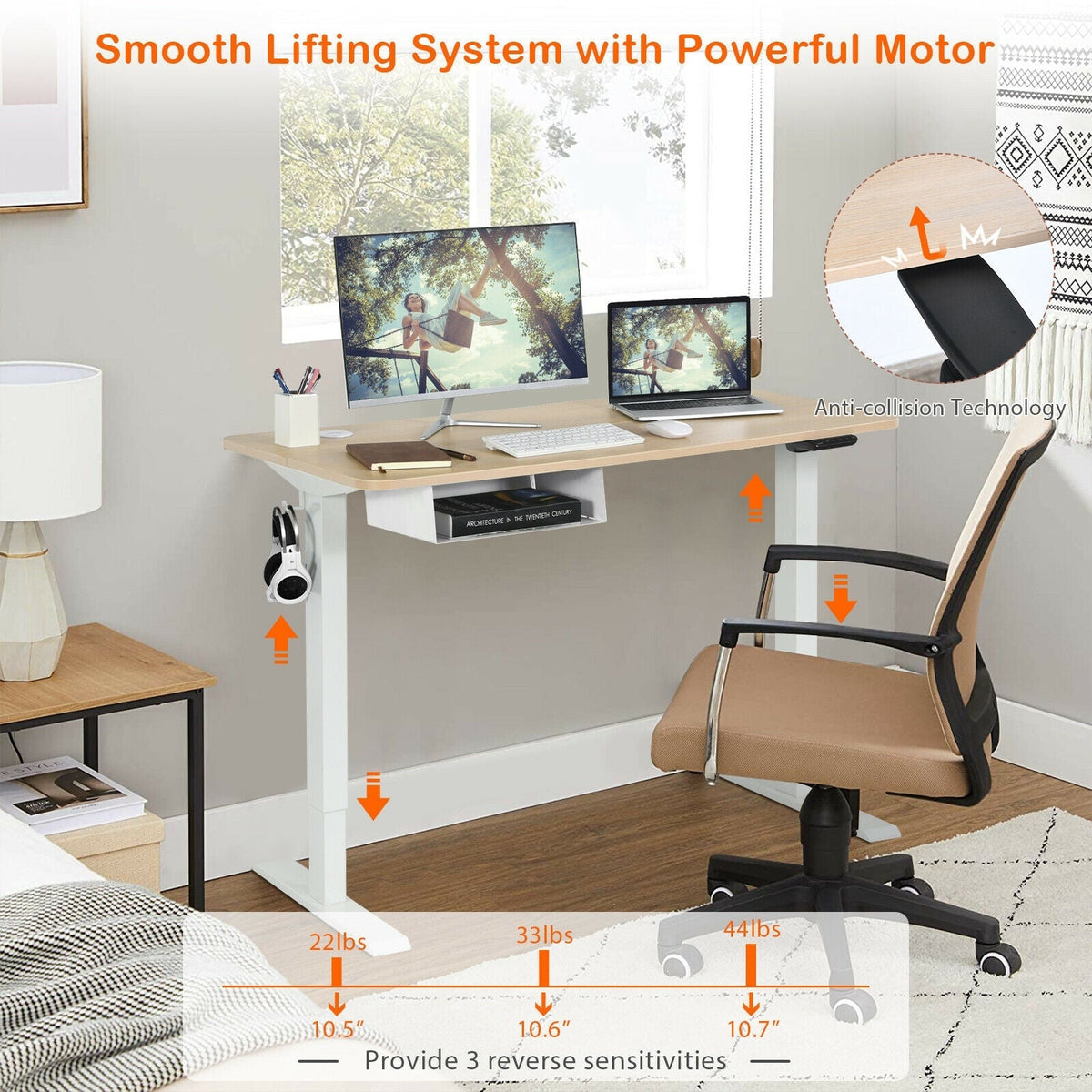 48-Inch Electric Standing Adjustable Desk with Control Panel and USB Port-Natural