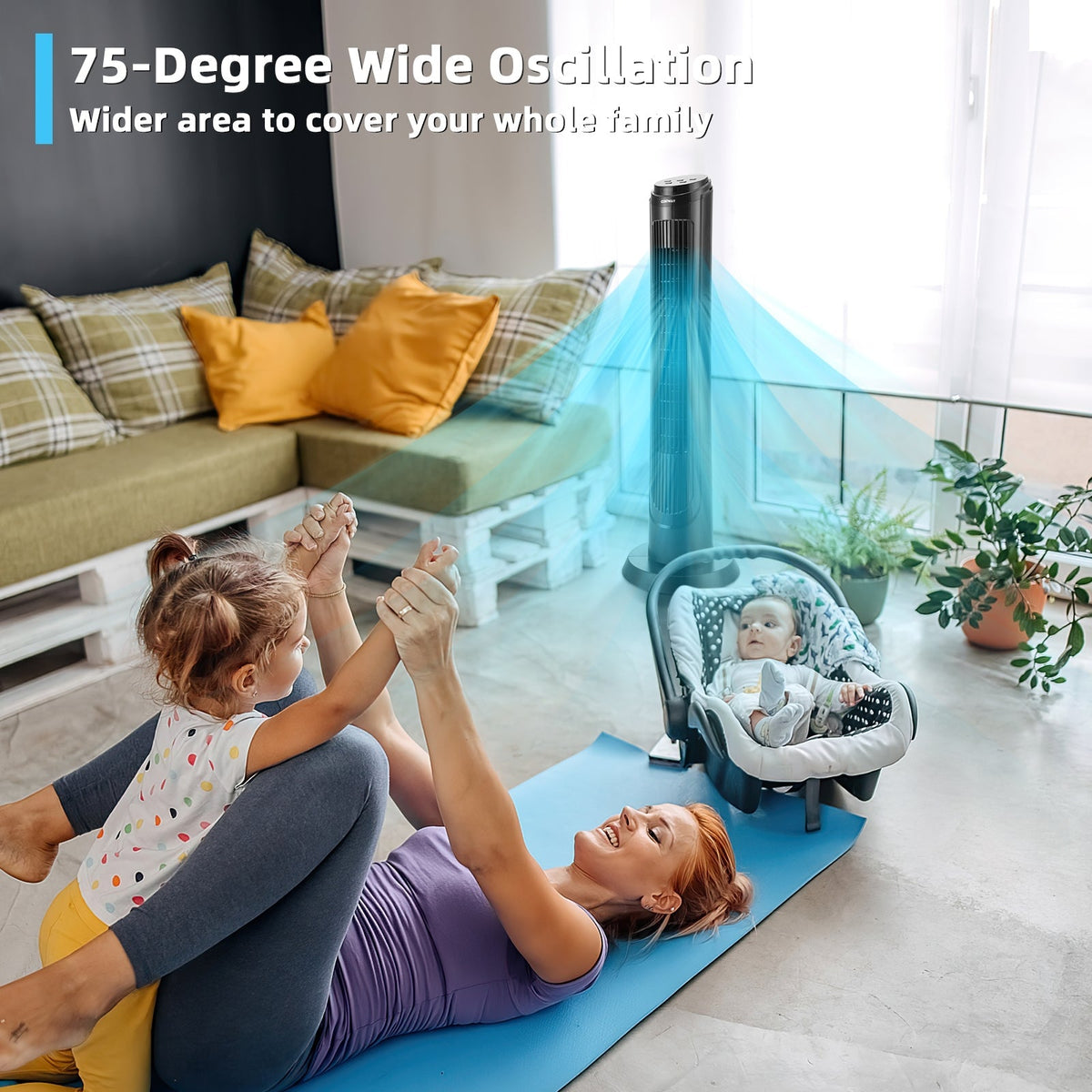 40 Inch Tower Fan with Remote 75Àö Oscillating Fan with 3 Wind Modes and 4 Wind Speeds-Black