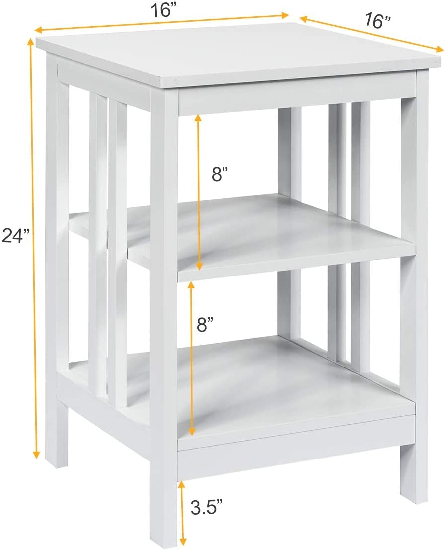 2 Pieces 3-Tier Nightstand with Reinforced Bars and Stable Structure