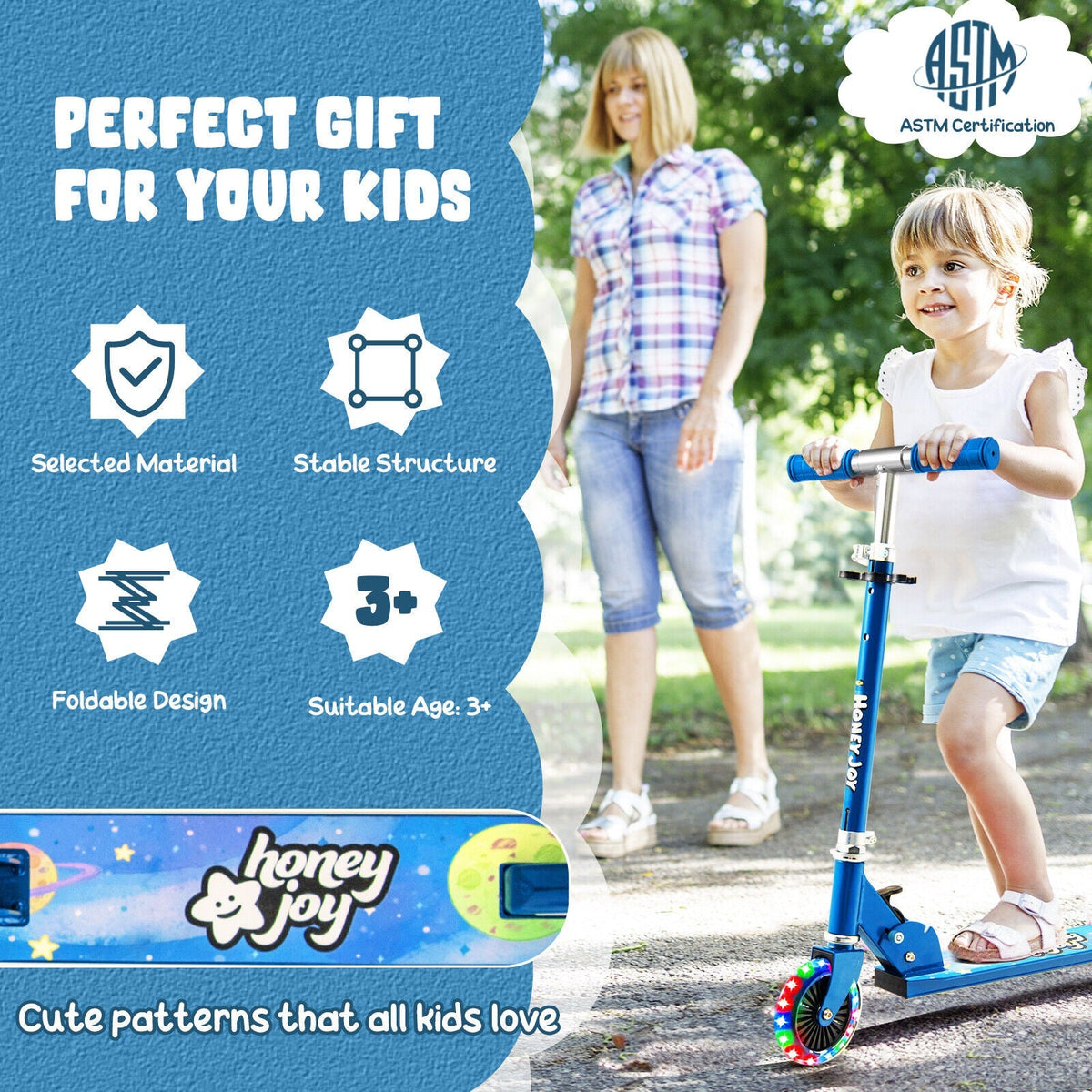 Folding Kick Scooter with 3 Adjustable Heights for Kids